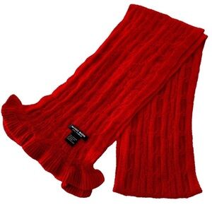 100%Cashmere Mariele Waithe Red Cable Knit Scarf. Keep Cozy and Warm this Winter